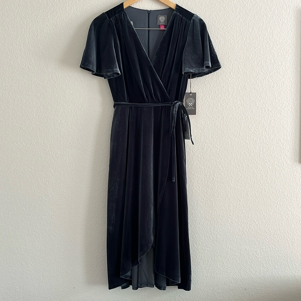 NWT Vince Camuto Velvet Midi Dress - Size 0 - Color: Charcoal